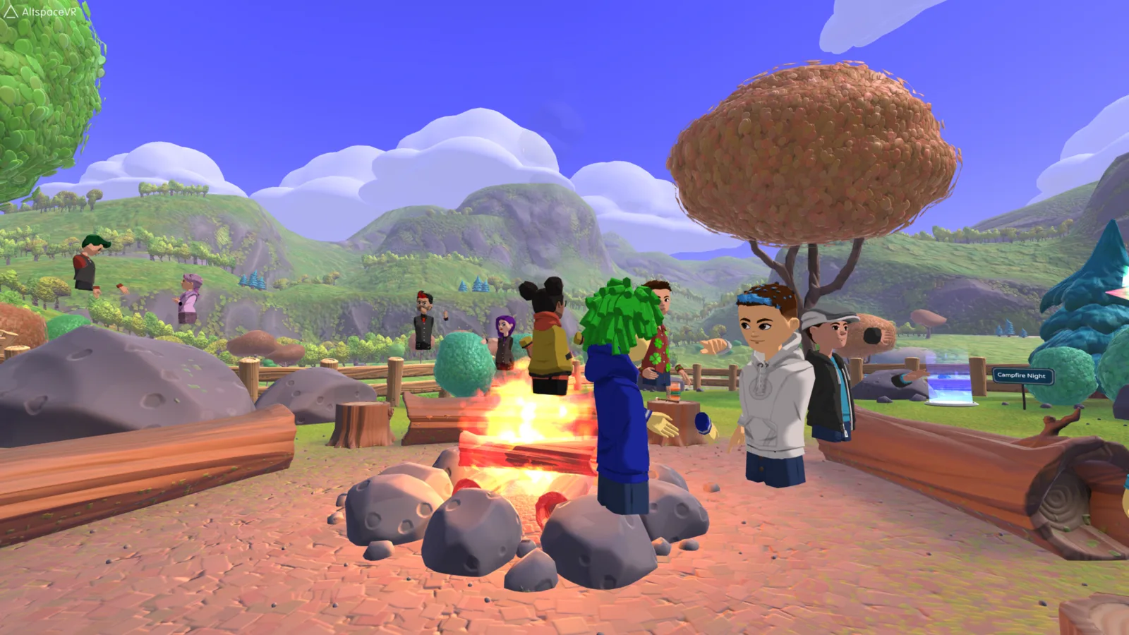 Avatares alrededor de una hoguera en AltspaceVR antes de su cierre